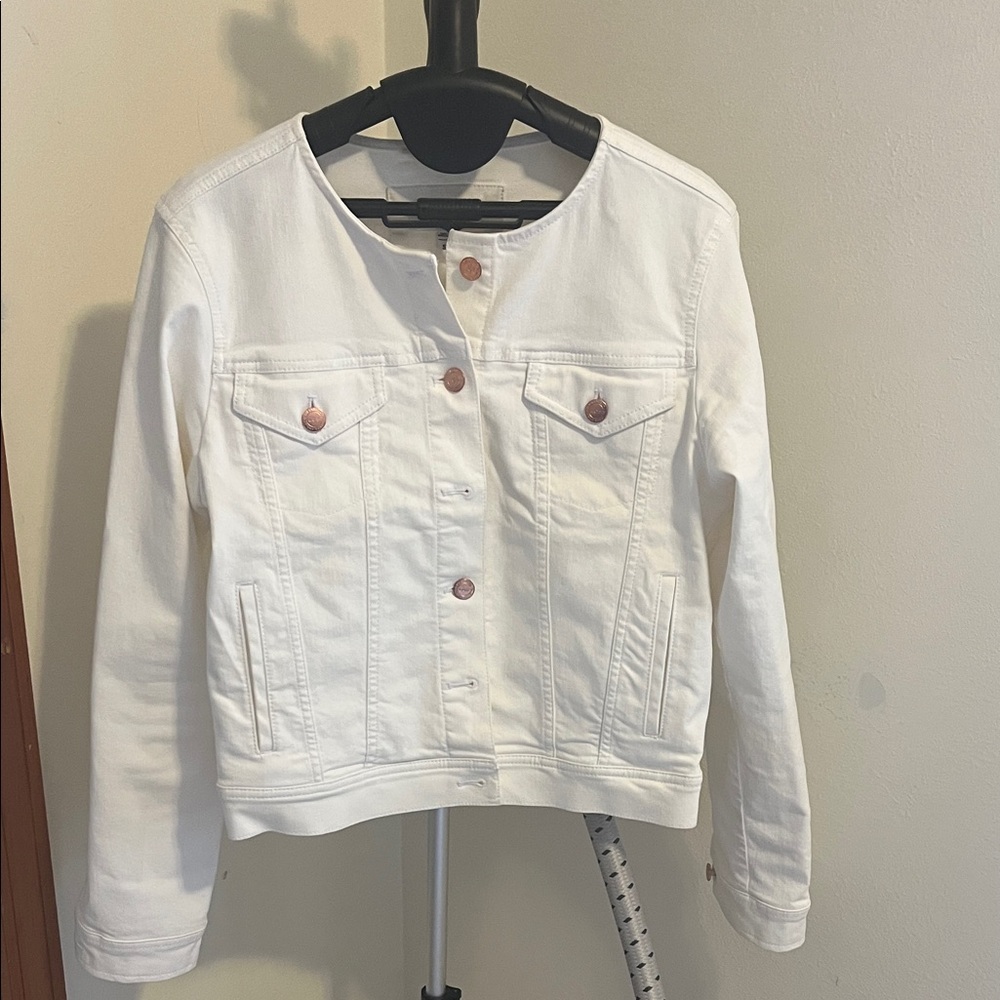 LOFT Off-White Jean Jacket with Copper Buttons